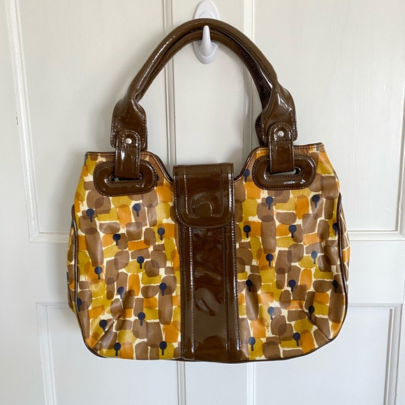 Orla Kiely Handbags - Orla Kiely brown & yellow abstract leather bag